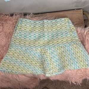 Tweed blue and green flare mini skirt Primark